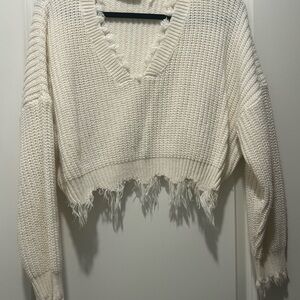 White thrifted cropped sweater